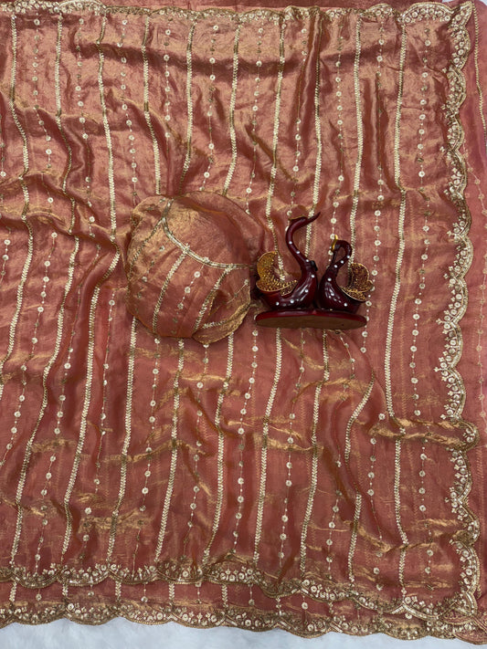 Gorgeous Red Color Sequence Silk Saree