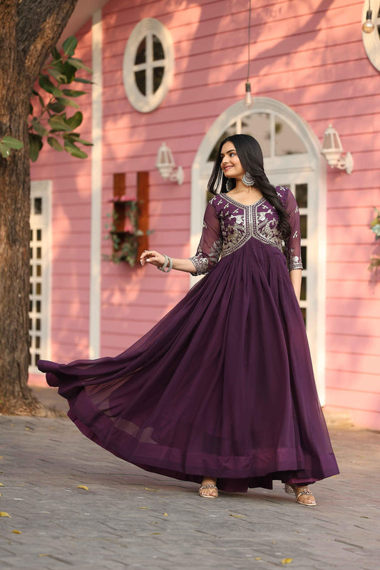 Glorious Vichitra Silk Onion Color Gown
