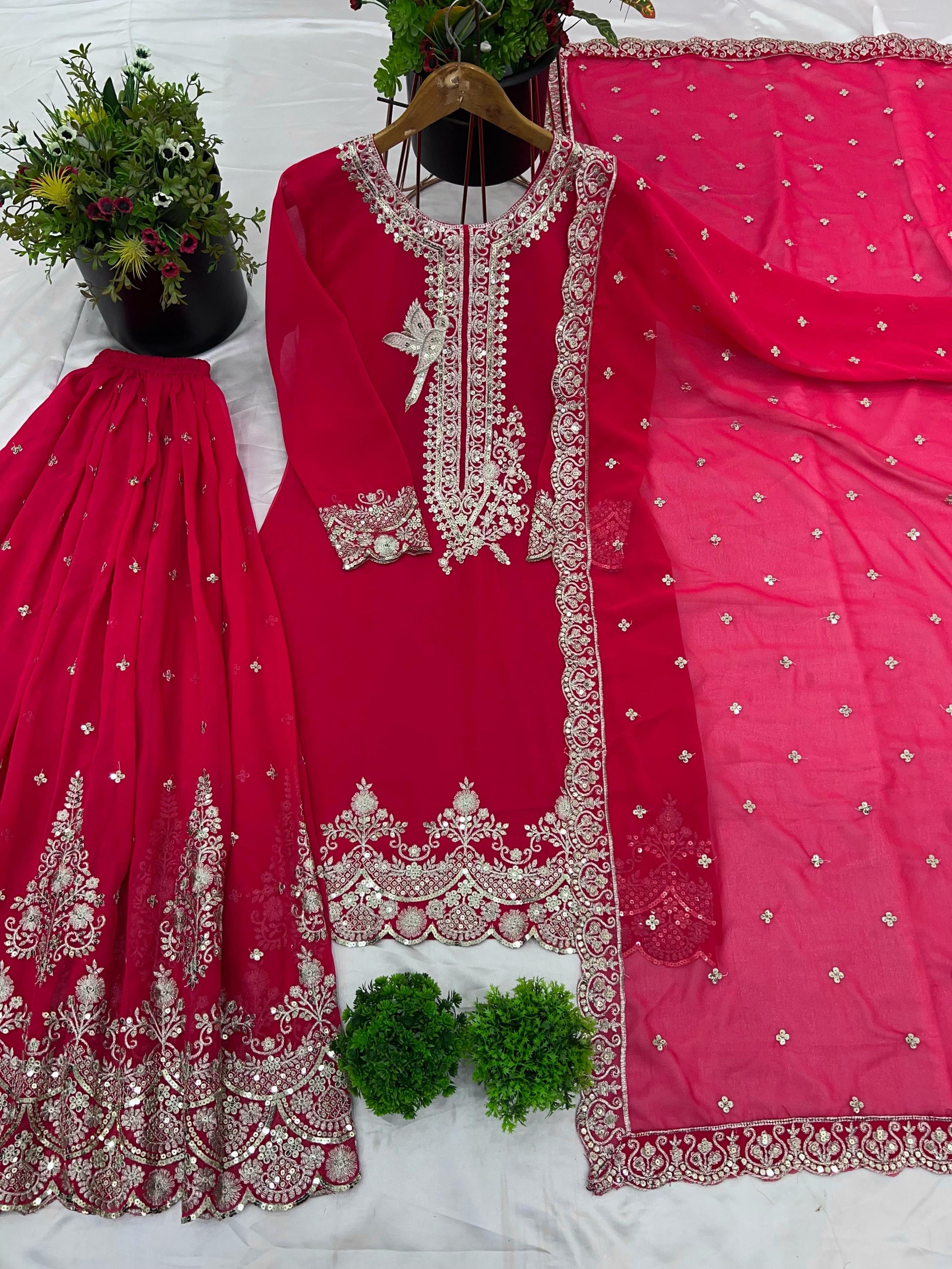 Precious Georgette Pink Color Sequence Work Sharara Suit