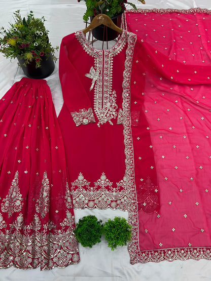 Precious Georgette Pink Color Sequence Work Sharara Suit