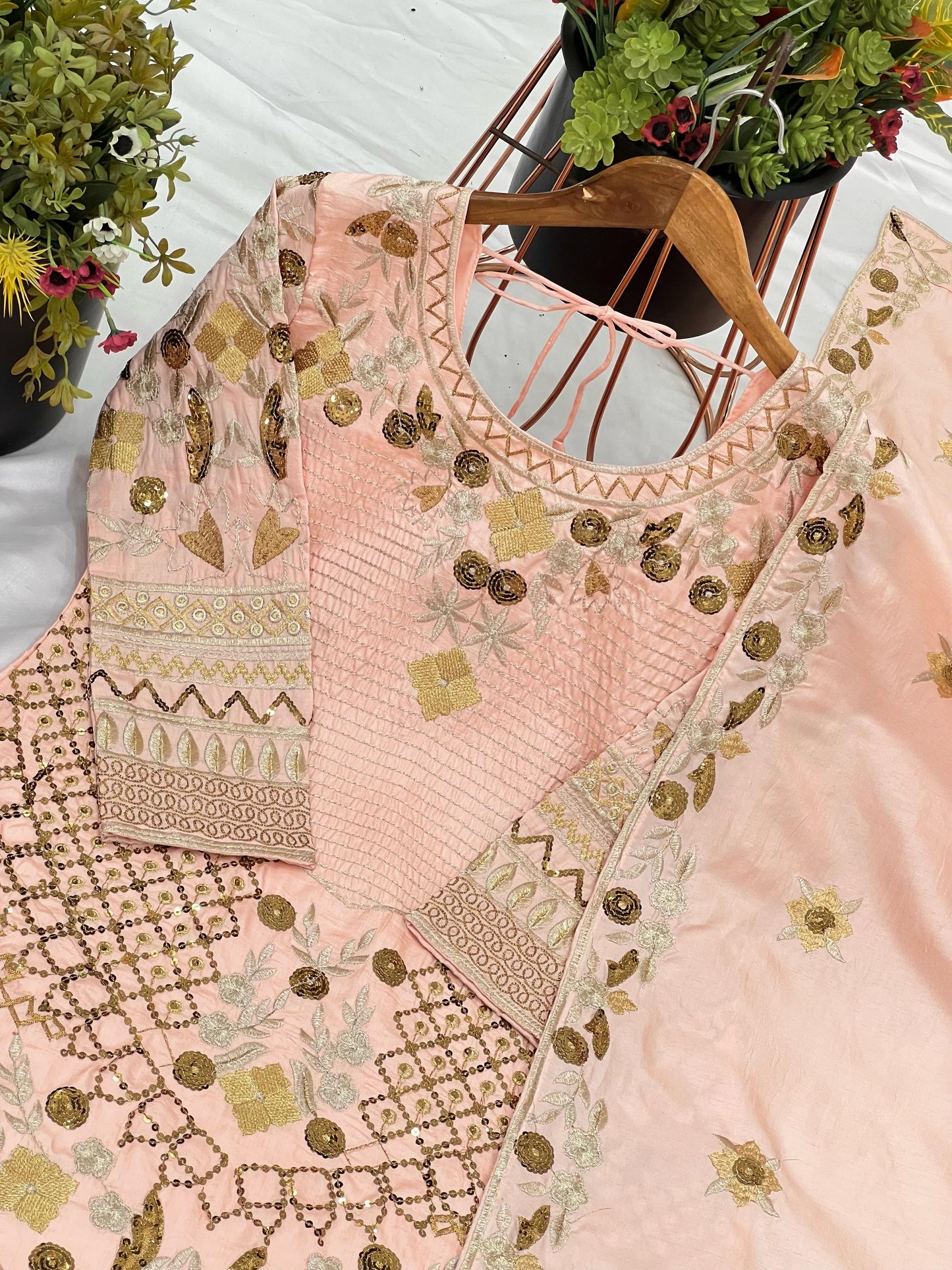 Elegant Jalpari Cotton Embroidery Work Peach Color Sharara Suit