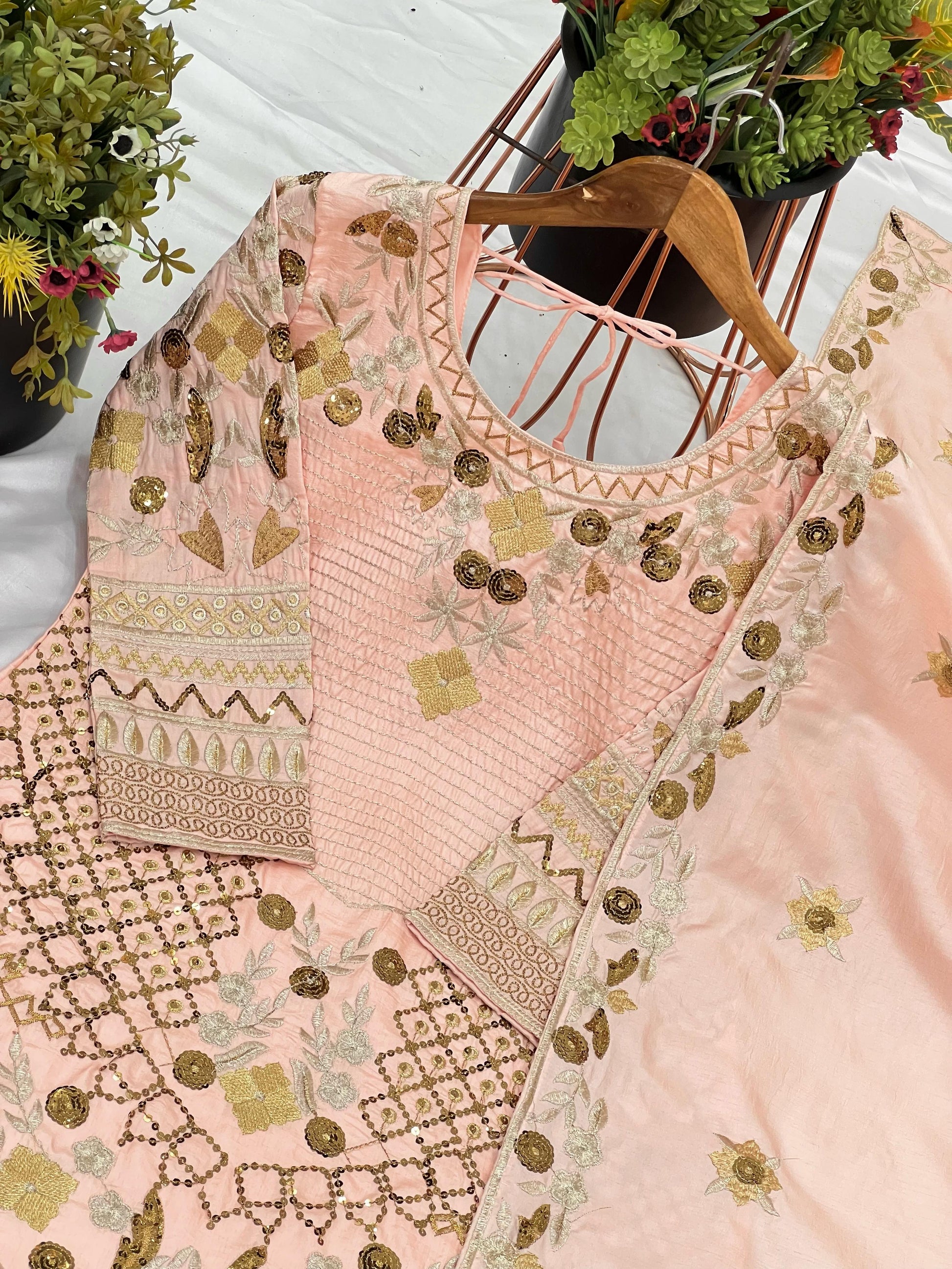 Elegant Jalpari Cotton Embroidery Work Peach Color Sharara Suit
