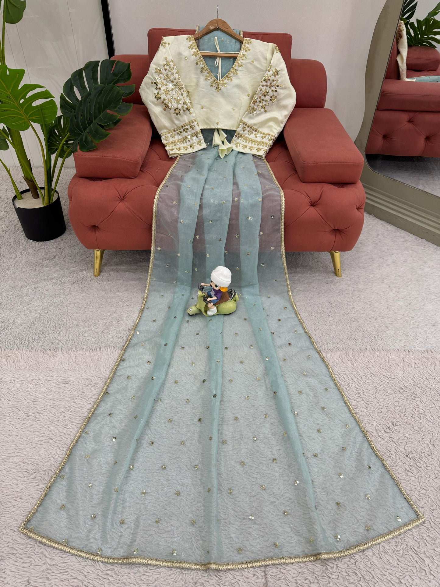 Fantastic Sequnce Work Net Sky Blue Color Saree