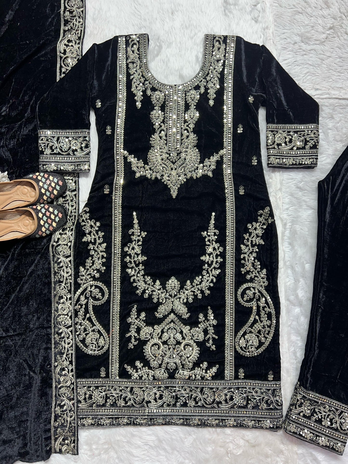 Exotic Viscous Embroidery Work Velvet Black Color Salwar Suit