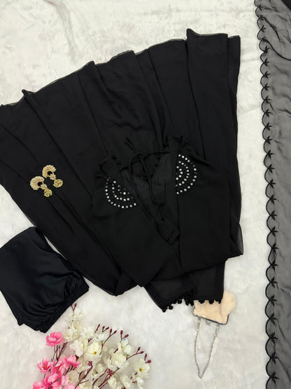 Unique Black Color Embroidery Work Anarkali Gown