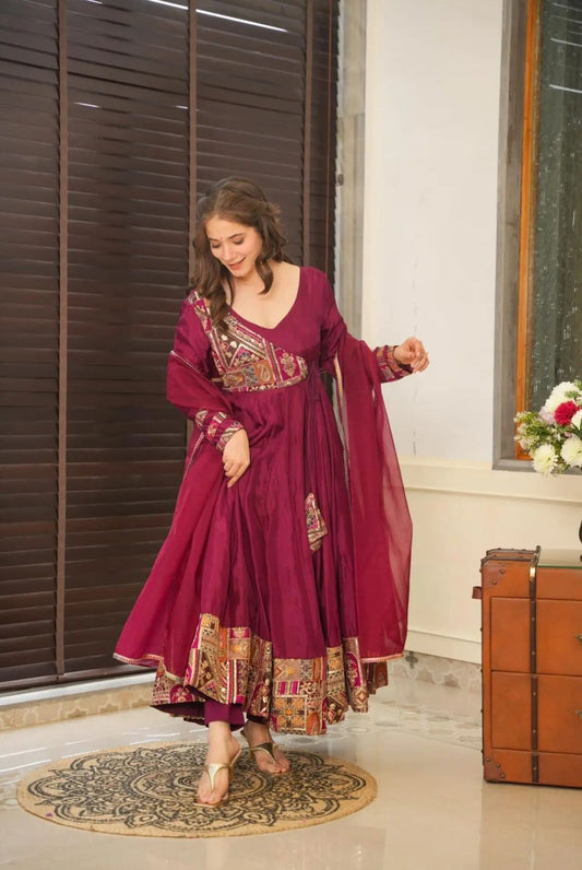 Captivating Red Color Sequence Work Gown With Dupatta
