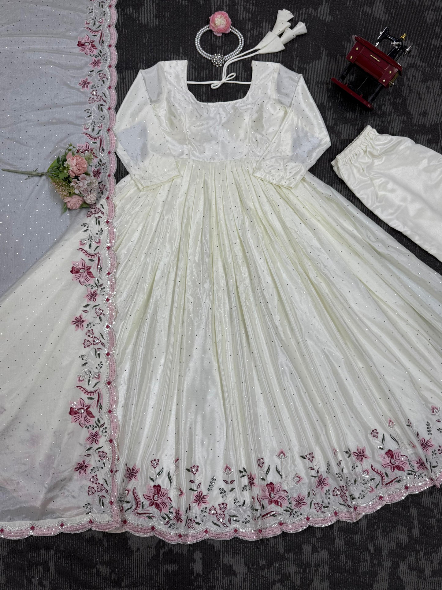 Designer Sequence Work White Color Gown