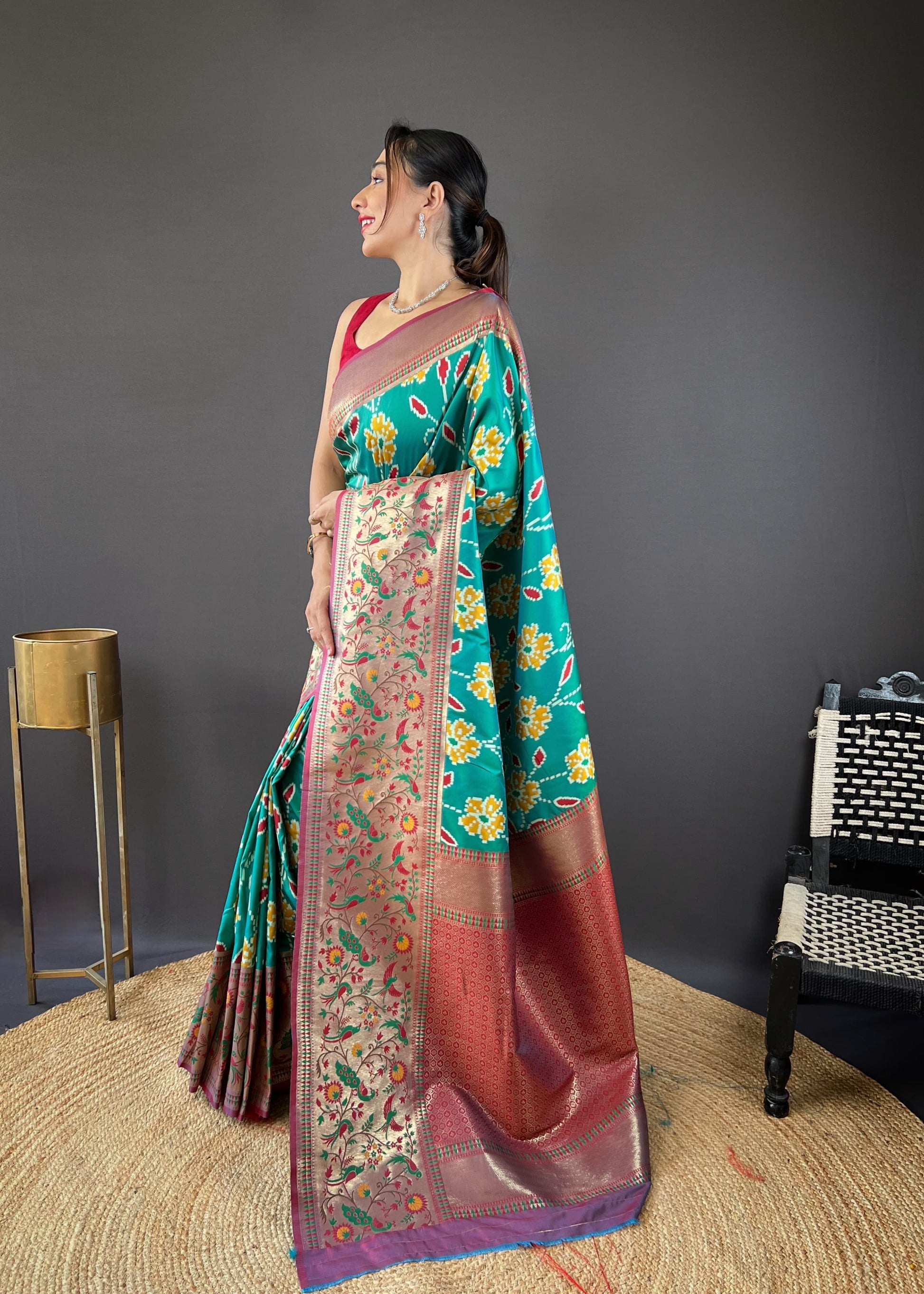Adorable Silk Patola Weaving Teal Blue Color Saree