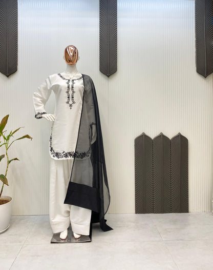 Stunning Roman Silk White Color Salwar Suit