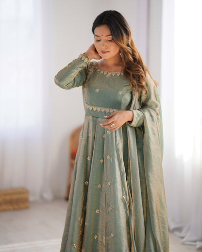 Fancy Sequence Work Green Color Silk Gown