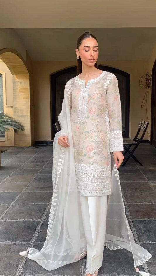 Preferable Tebi Organza White Color Salwar Suit