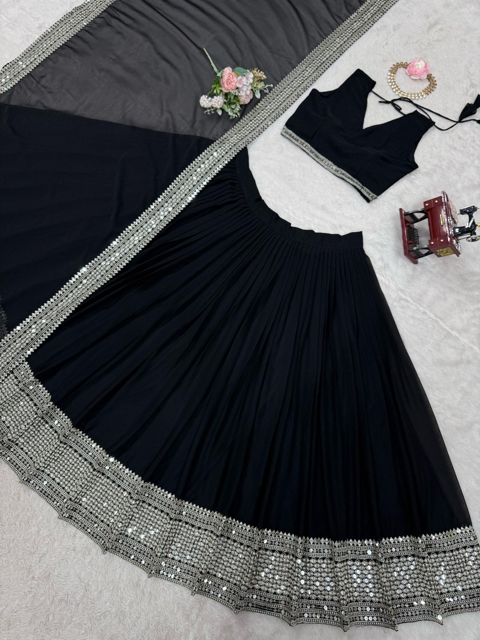 Party Wear Sequence Work Black Color Lehenga Choli