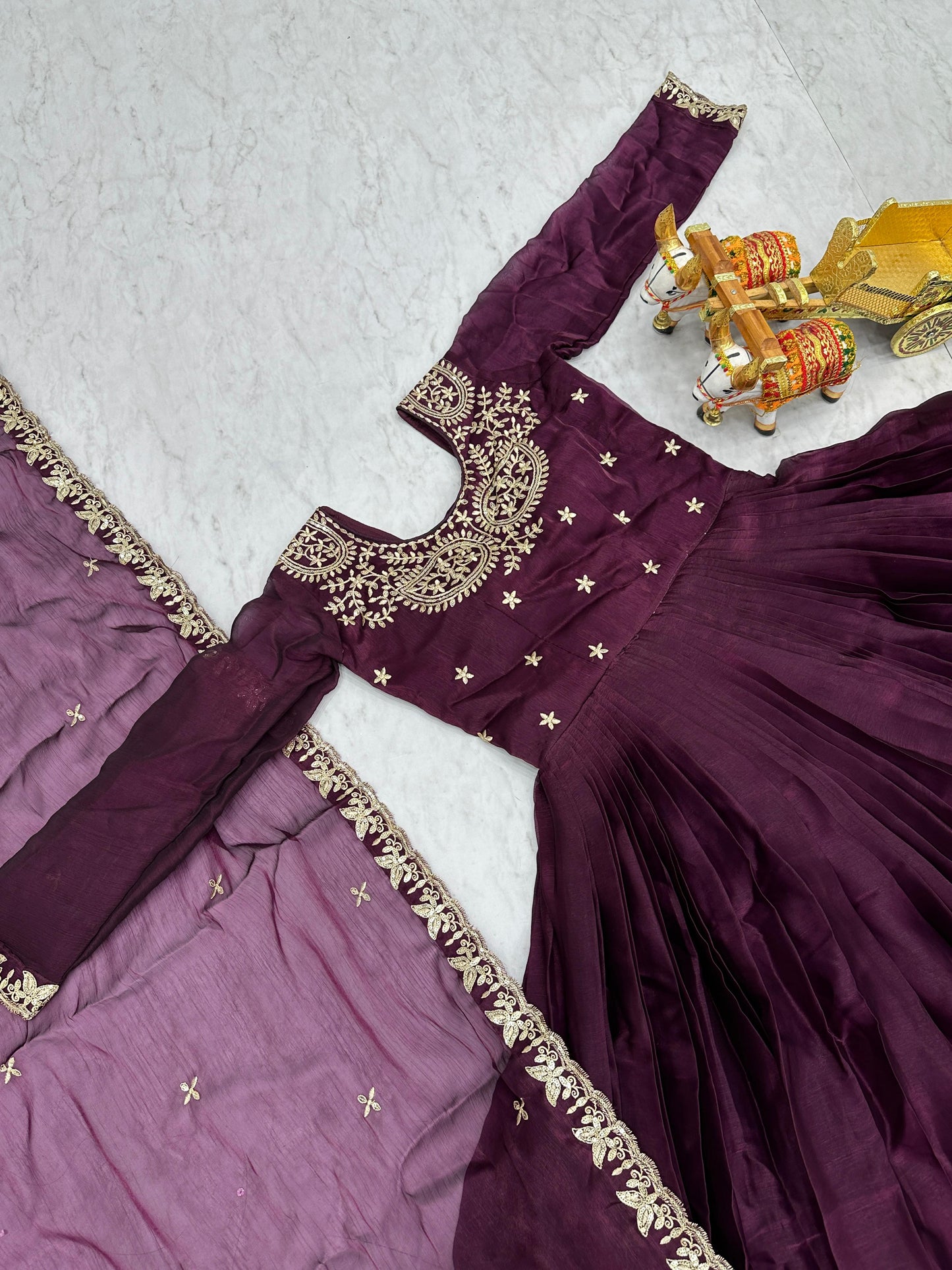 Festive Wear Burberry Silk Wine Color Gown