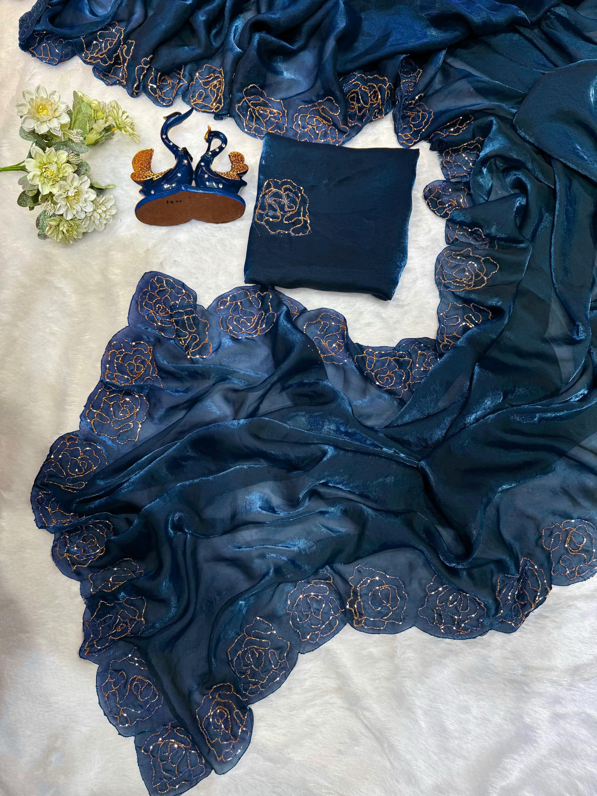 Fantastic Beautiful Katdana handwork Blue Color Saree