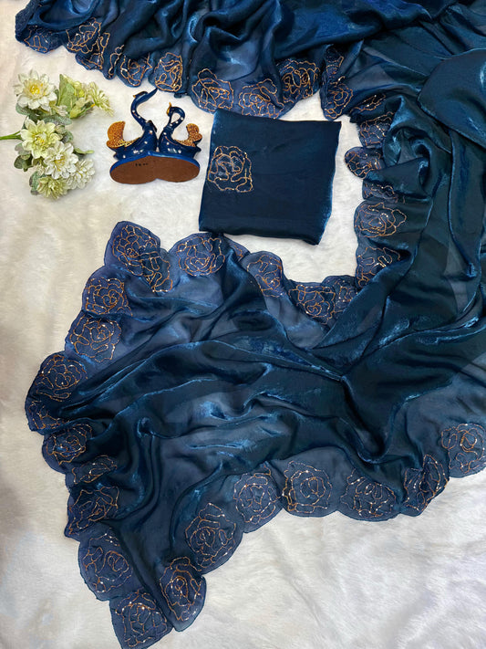 Fantastic Beautiful Katdana handwork Blue Color Saree
