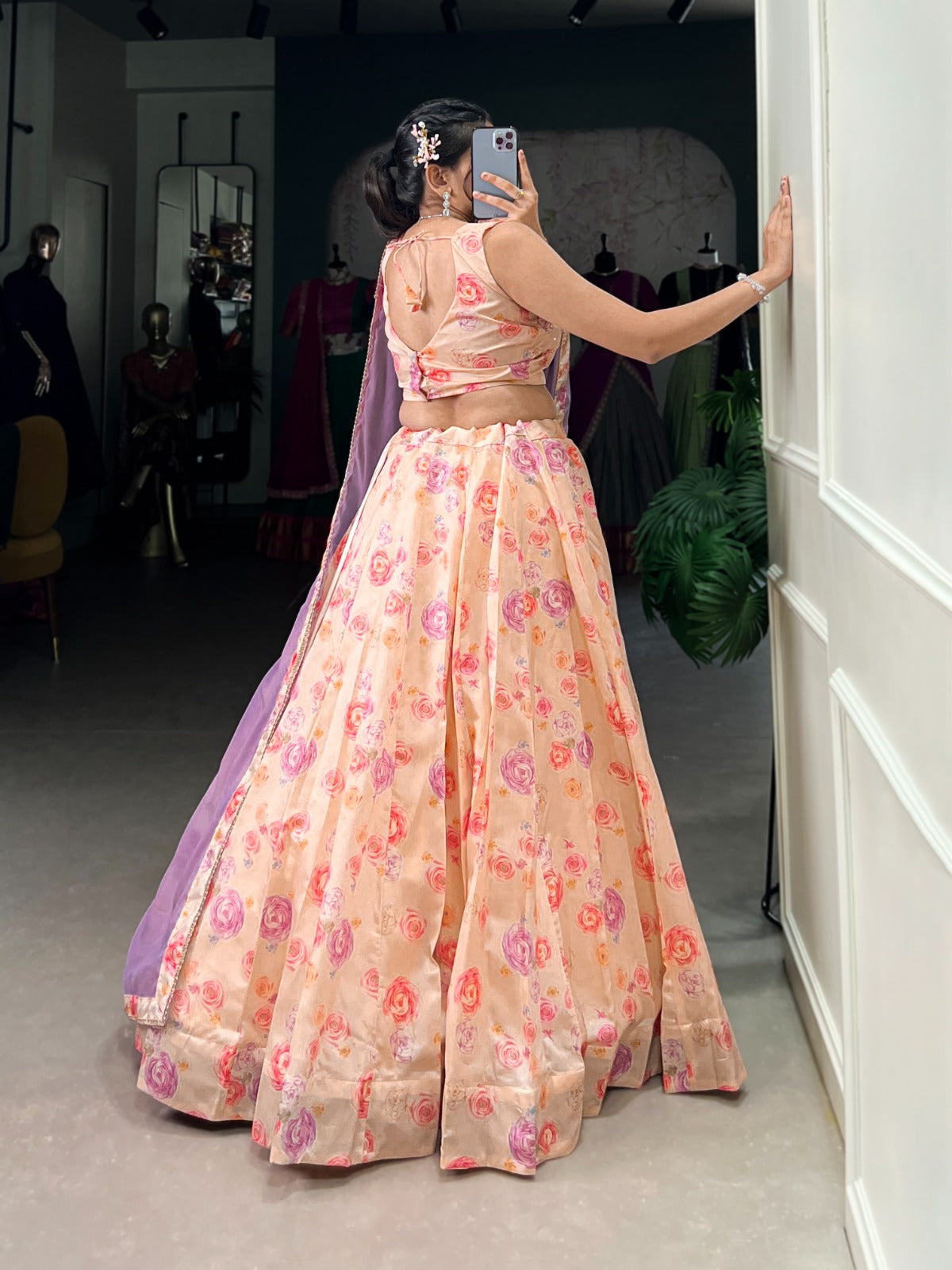 Fantastic Floral Printed Peach Color Gown