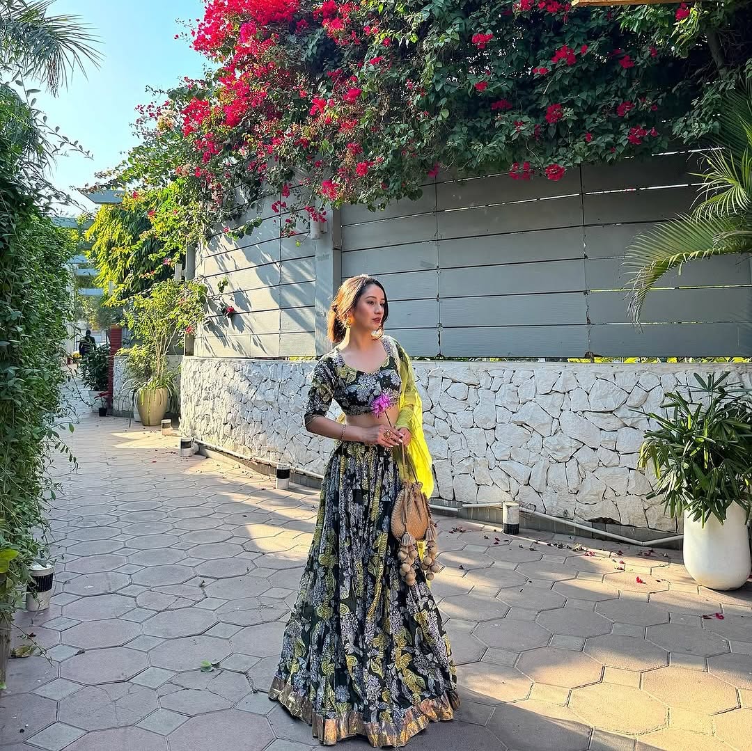 Stunning Chinon Silk Green Color Flower Print Lehenga Choli