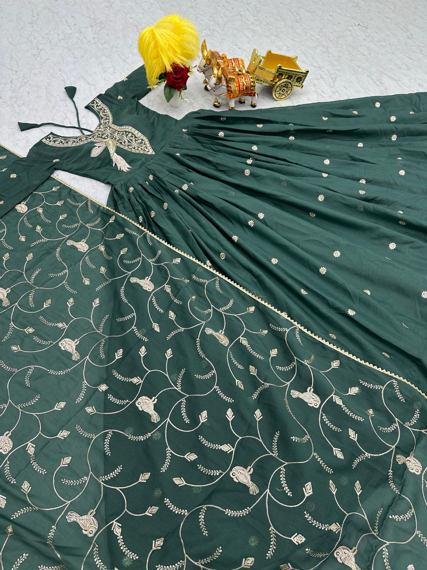 Fashionable Georgette Green Color Gown