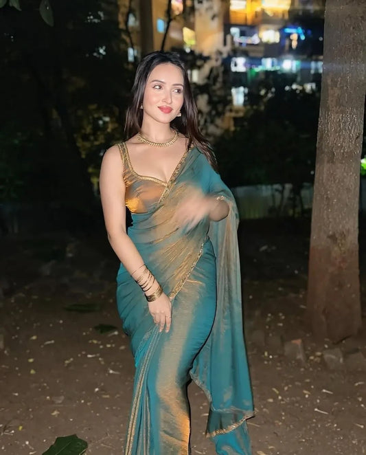 Exotic Katdana Moti Green Color Saree
