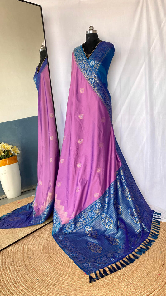 Shining Tone Silk Lavender Color Saree