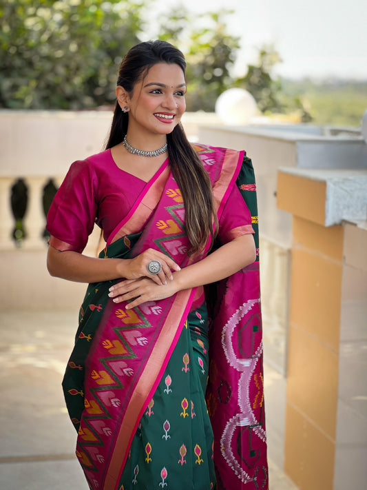 Green Color Patola Weaving Border Silk Saree