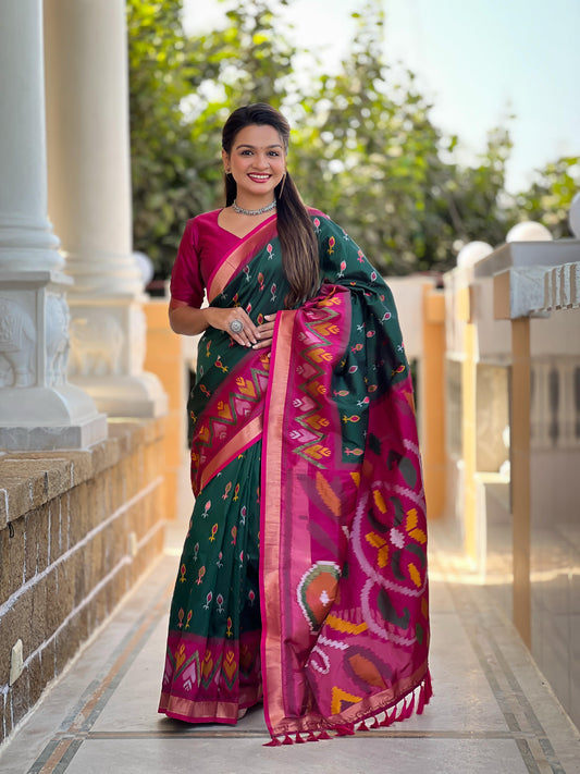 Green Color Patola Weaving Border Silk Saree