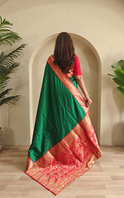 Casual Wear Green Color Paithani Silk Saree