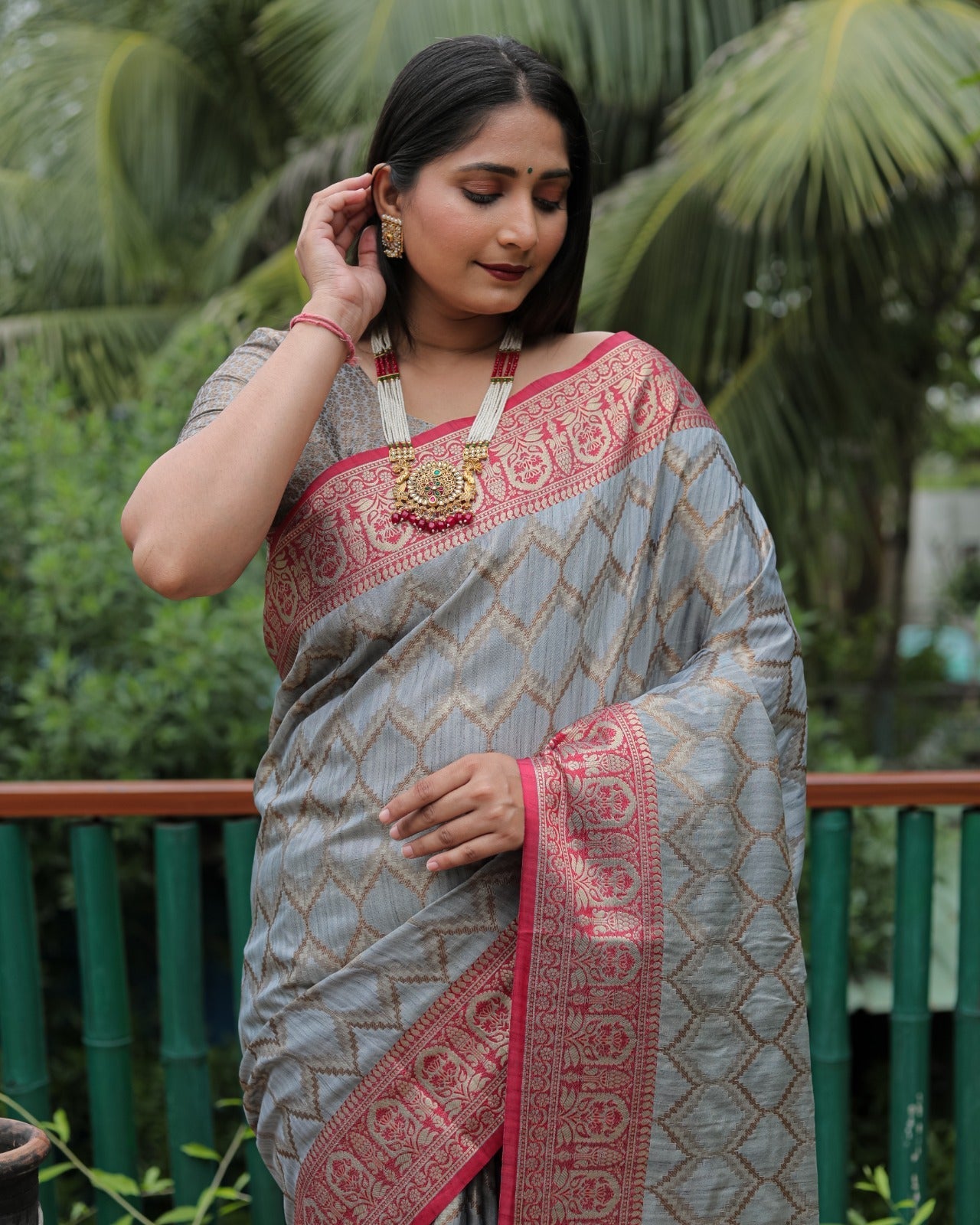 Grey Color Banarasi Saree With Rich Border