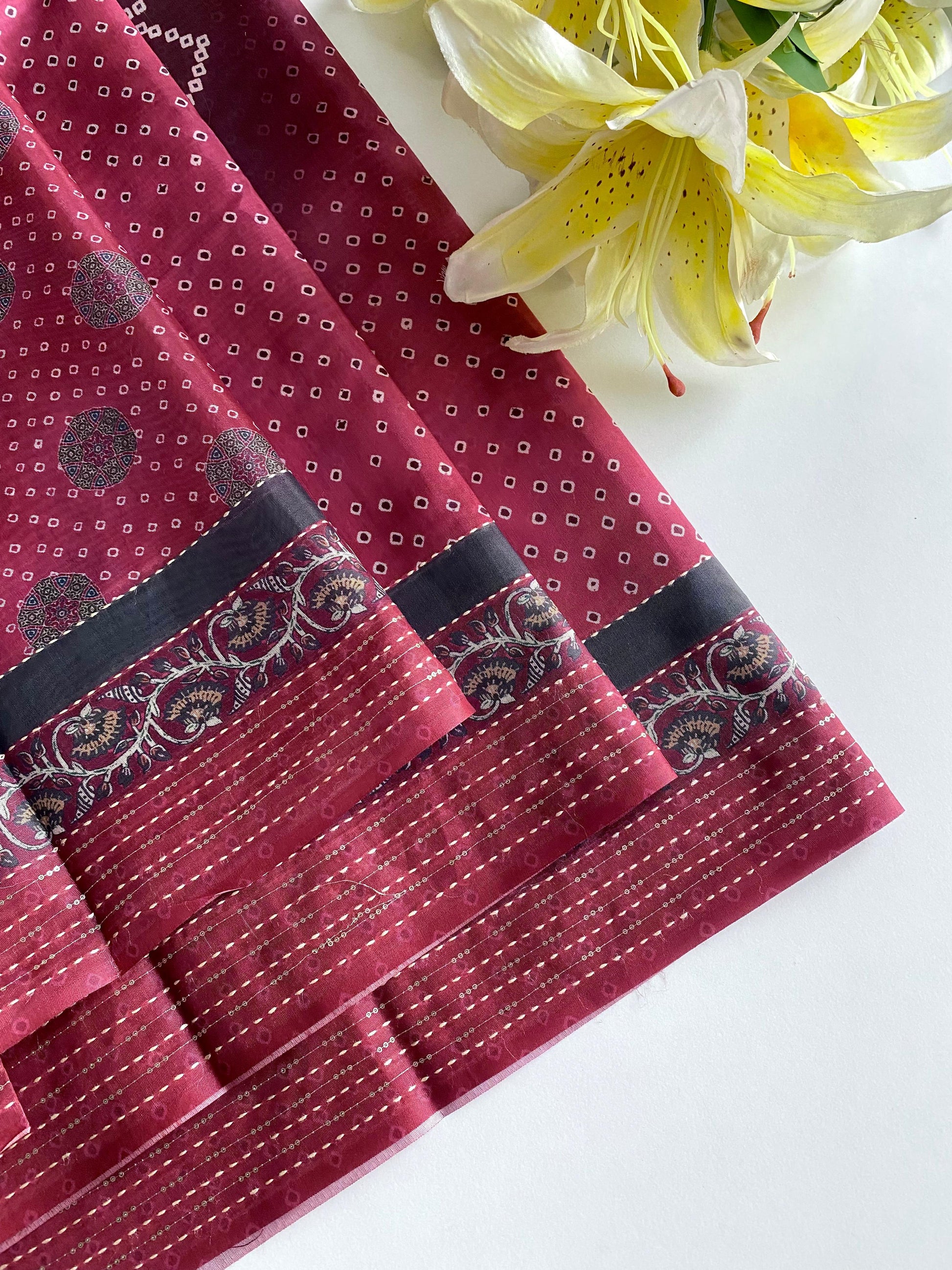 Delightful Bandhani Print With Work Maroon Color Saree