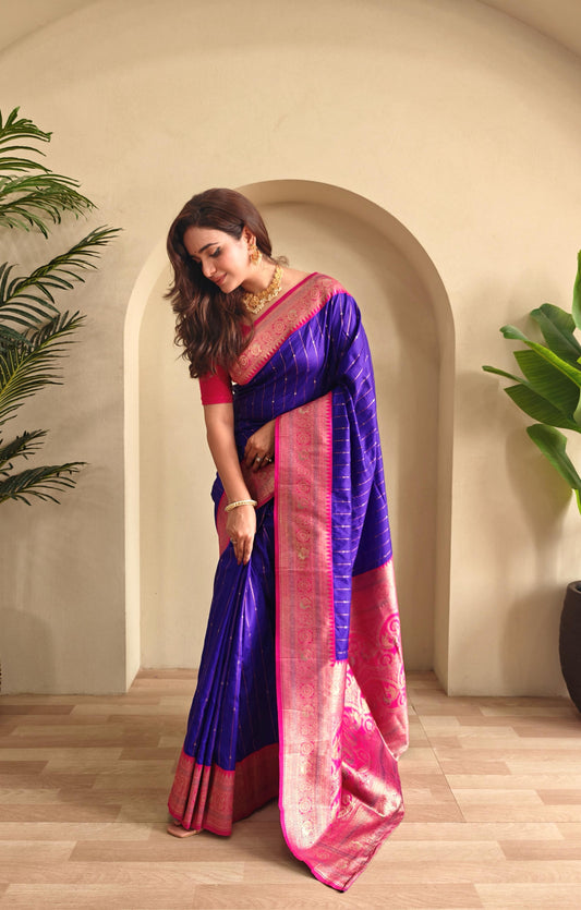 Casual Wear Navy Blue Color Paithani Silk Saree