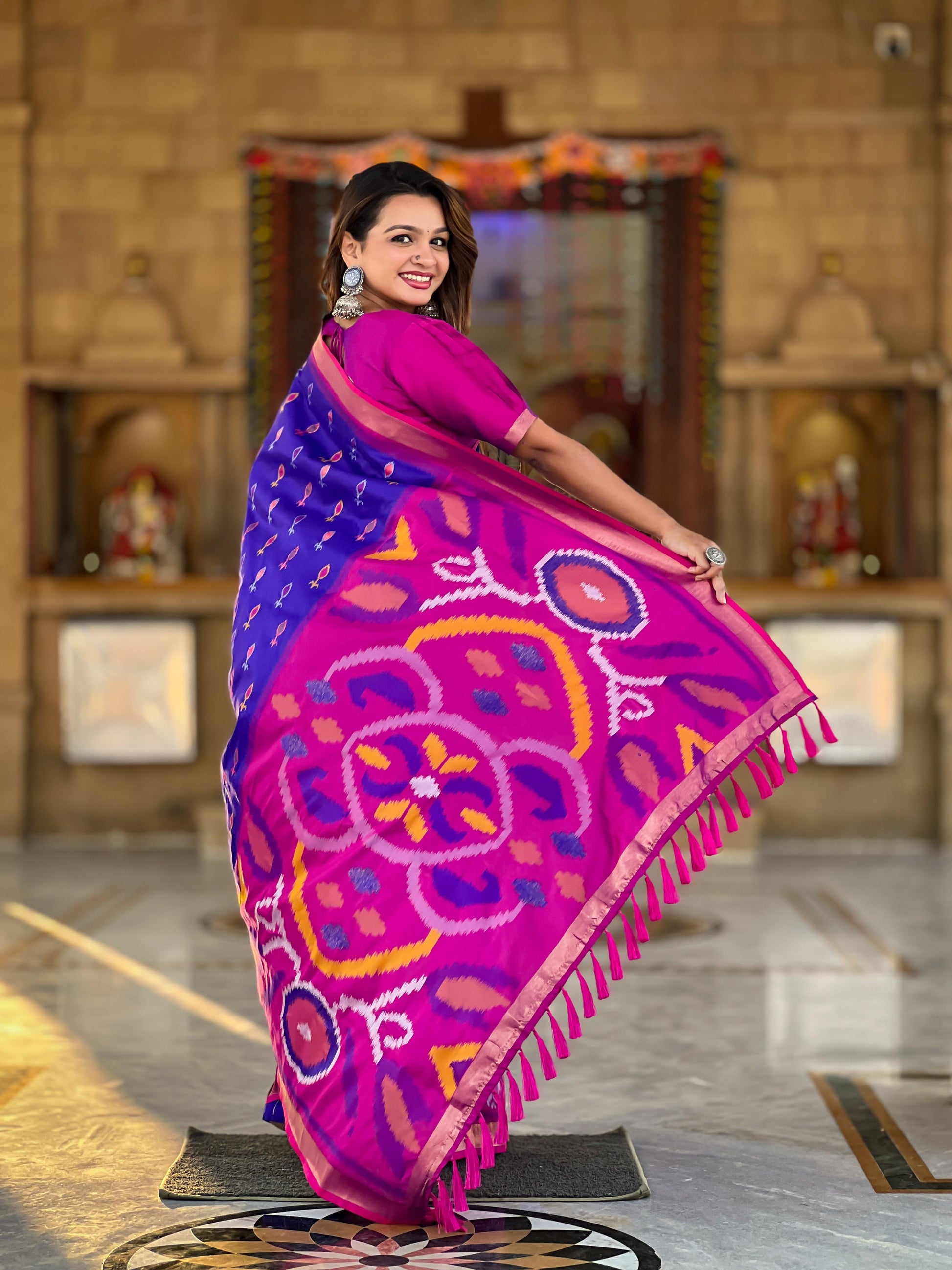 Navy Blue Color Patola Weaving Border Silk Saree