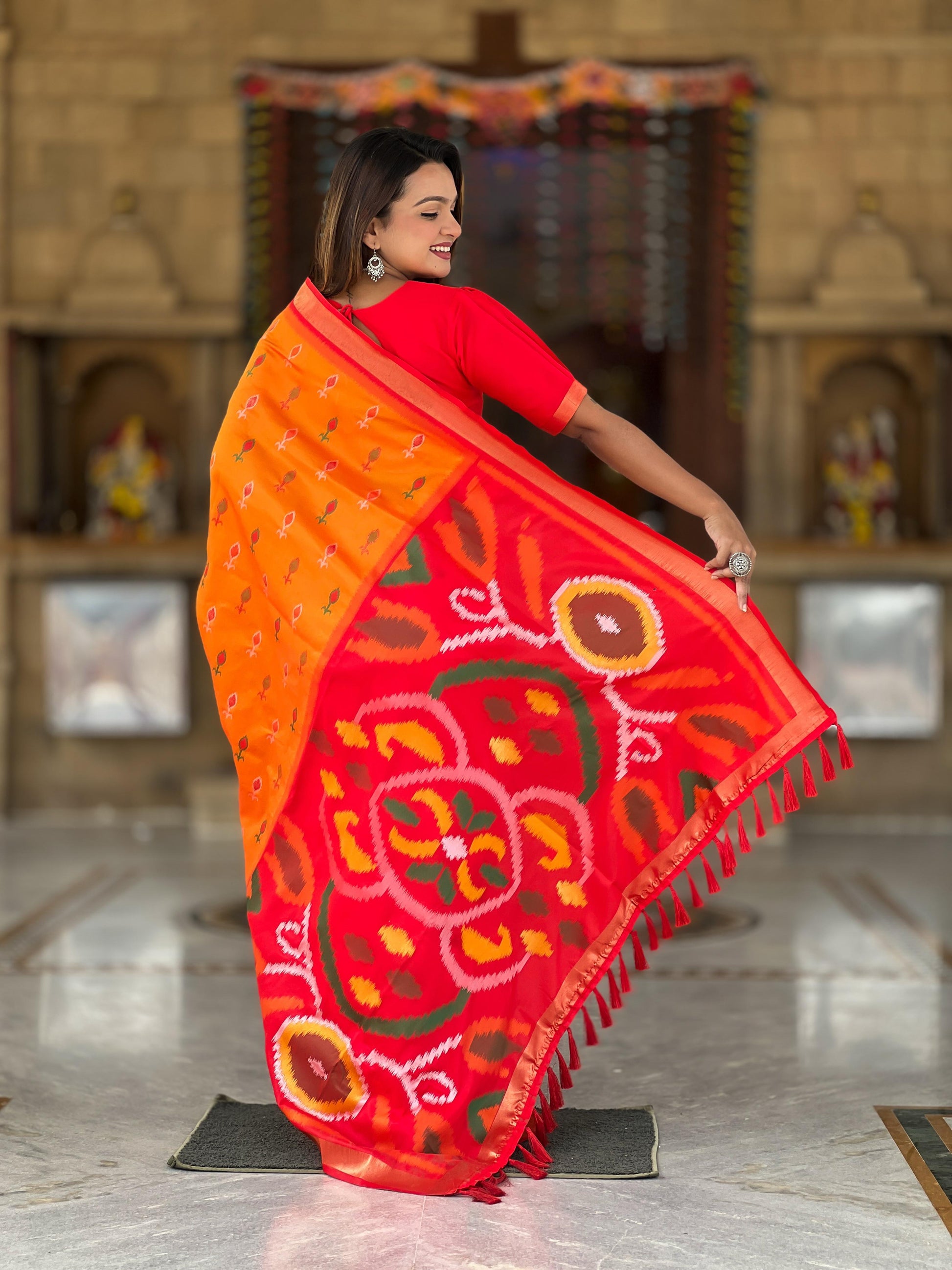 Orange Color Patola Weaving Border Silk Saree