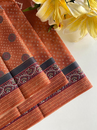 Delightful Bandhani Print With Work Orange Color Saree