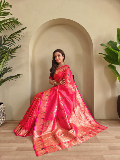 Traditional Wear Peach Color Silk Saree