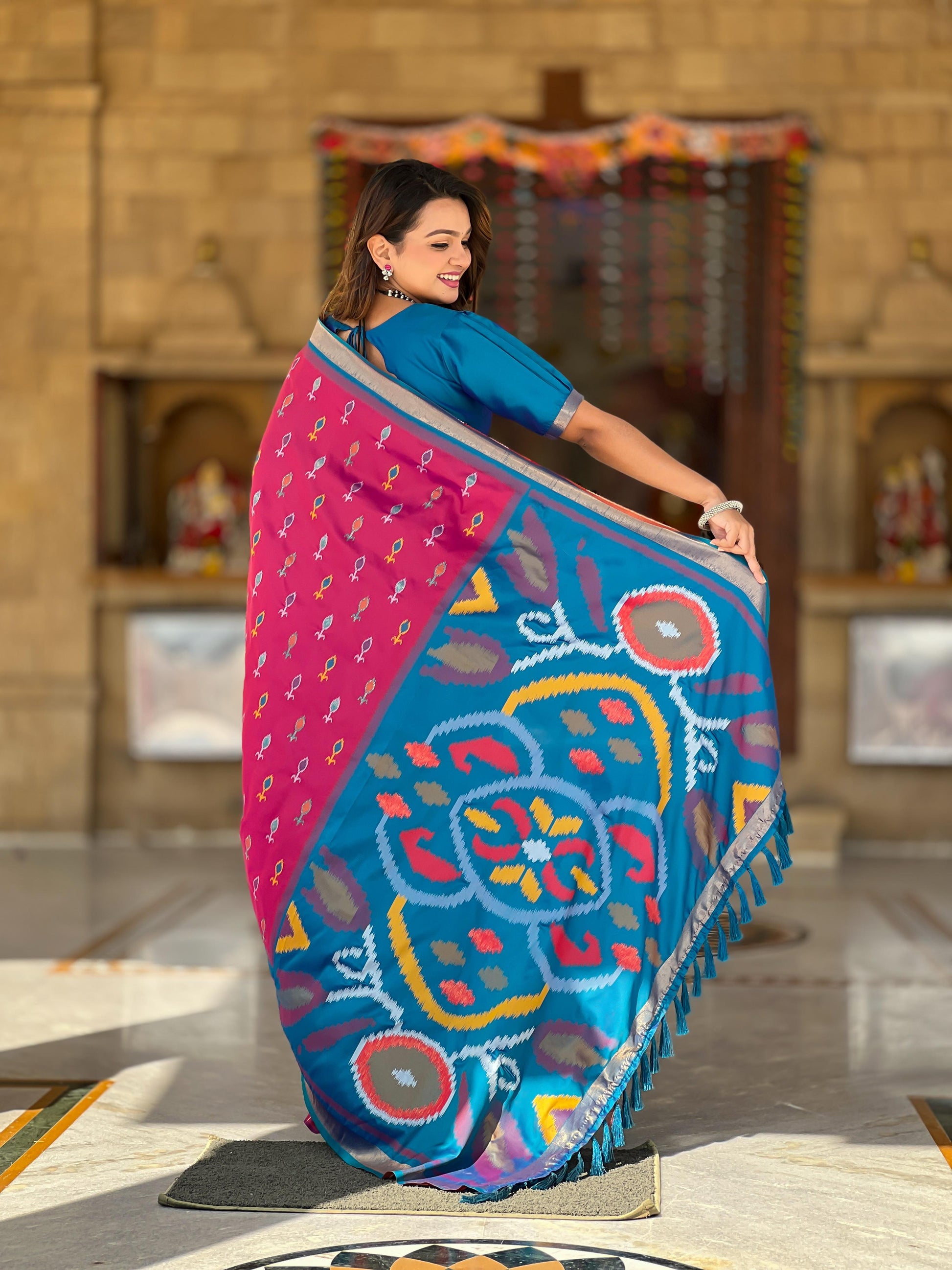 Pink Color Patola Weaving Border Silk Saree