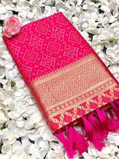 Pink Color Bandini Patola Design Saree
