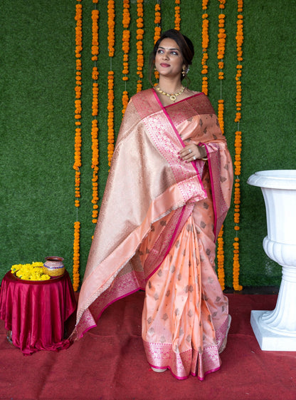 Peach Color Rich Pallu And Border Banarasi Saree