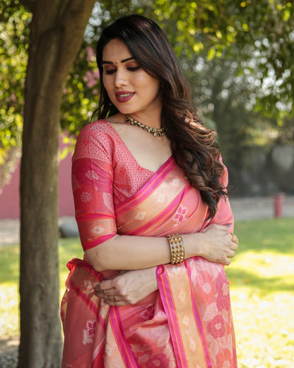 Festive Wear Peach Color Designer Organza Saree