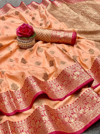 Peach Color Rich Pallu And Border Banarasi Saree
