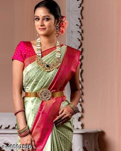 Exclusive Pink And Light Green Jacquard Saree