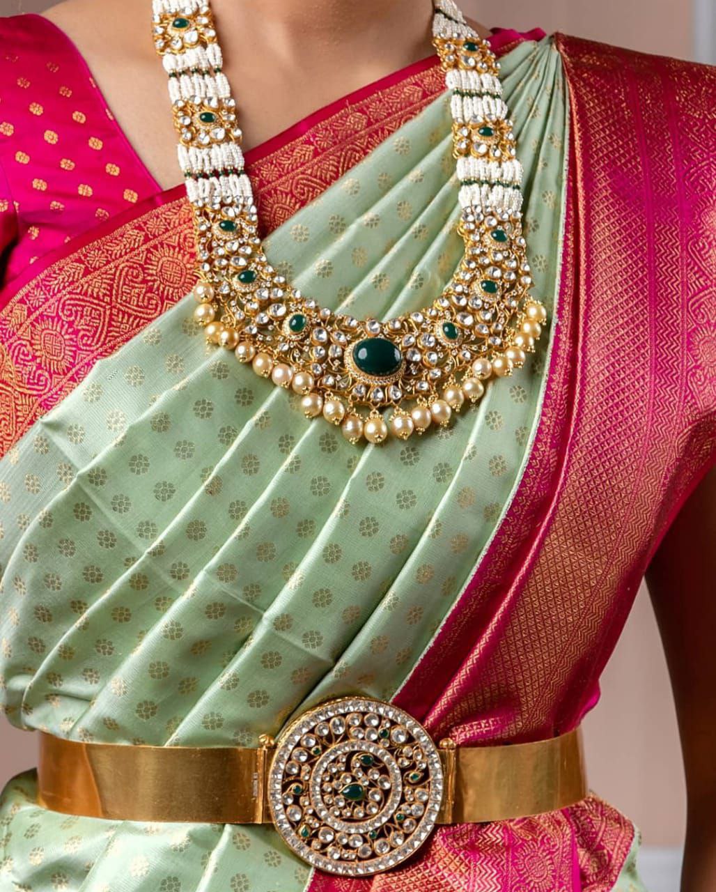 Exclusive Pink And Light Green Jacquard Saree