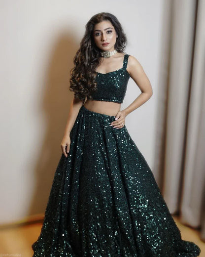 Innovative Dark Green Color Sequence Work Lehenga Choli