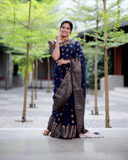 Ravishing Navy Blue Color Soft Banarasi Silk Saree
