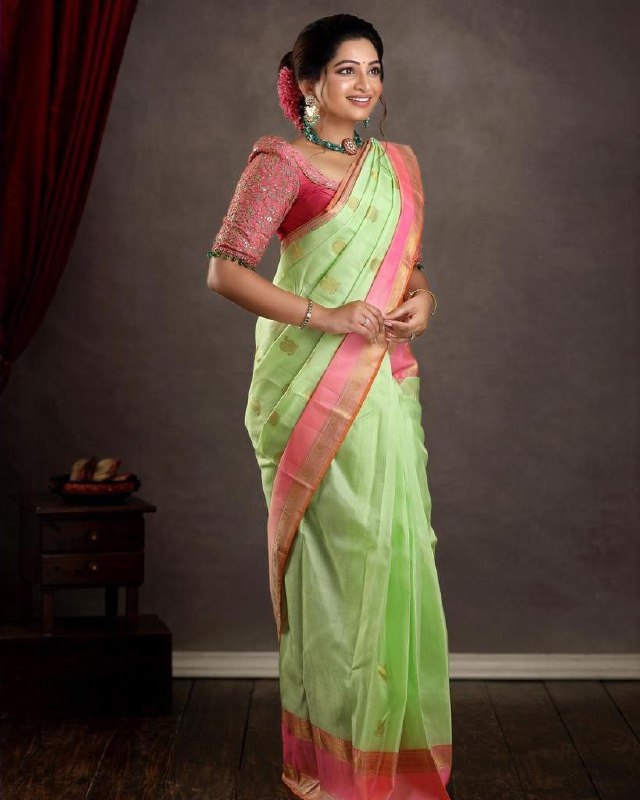 Wonderful Pista Green And Pink Color Silk Saree