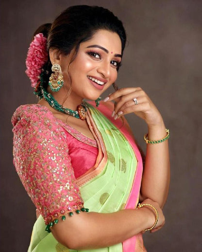 Wonderful Pista Green And Pink Color Silk Saree