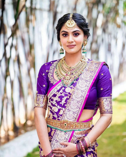 Purple Color Golden Work Beautiful Saree