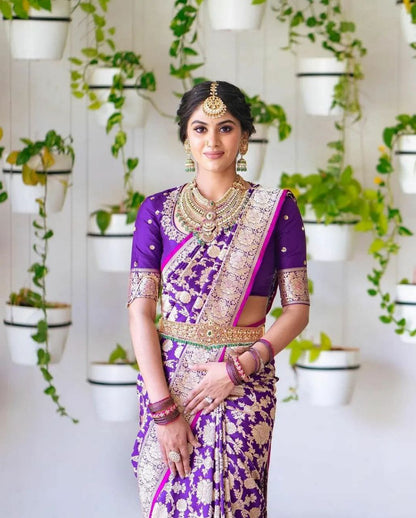 Purple Color Golden Work Beautiful Saree