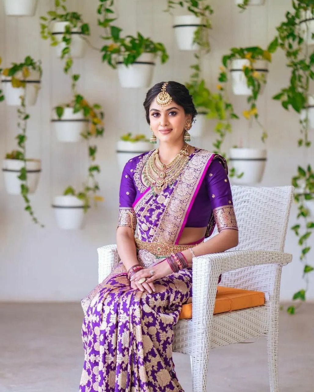 Purple Color Golden Work Beautiful Saree