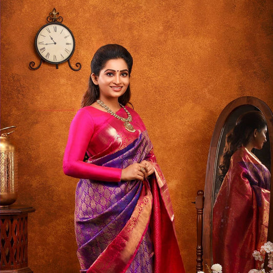 Classy Purple And Pink Color Banarasi Silk Saree