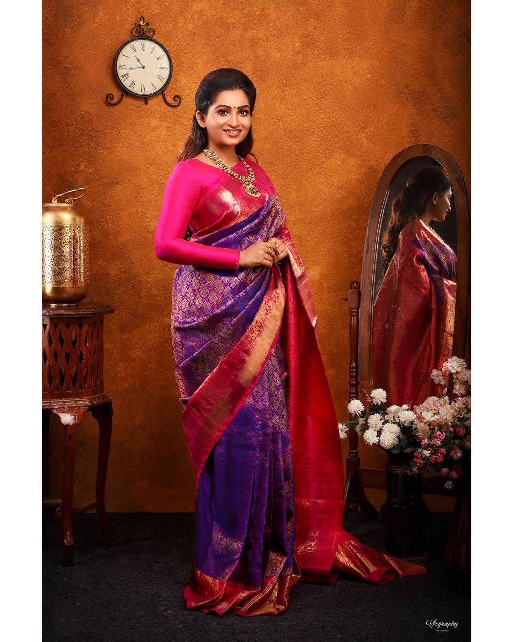 Classy Purple And Pink Color Banarasi Silk Saree